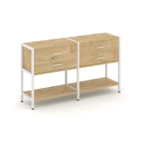 Двухсекционный стеллаж двухярусный с ящиками Shelf System SN.STM-222 Тиквуд Светлый/Металл Белый 1590×400×879