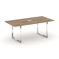 Стол для переговоров с лючком на О-образном металлокаркасе Style Project Direct Lux M-SN-6O.SPRG-198 Тиквуд Светлый/Нержавеющая Сталь/Хром 1980×980×750