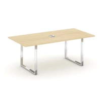 Стол для переговоров с лючком на О-образном металлокаркасе Style Project Direct Lux M-SN-6O.SPRG-198 Тиквуд Светлый/Нержавеющая Сталь/Хром 1980×980×750