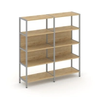 Двухсекционный стеллаж четырехъярусный Shelf System SN.STM-421 Тиквуд Светлый/Металл Серый 1590×400×1613