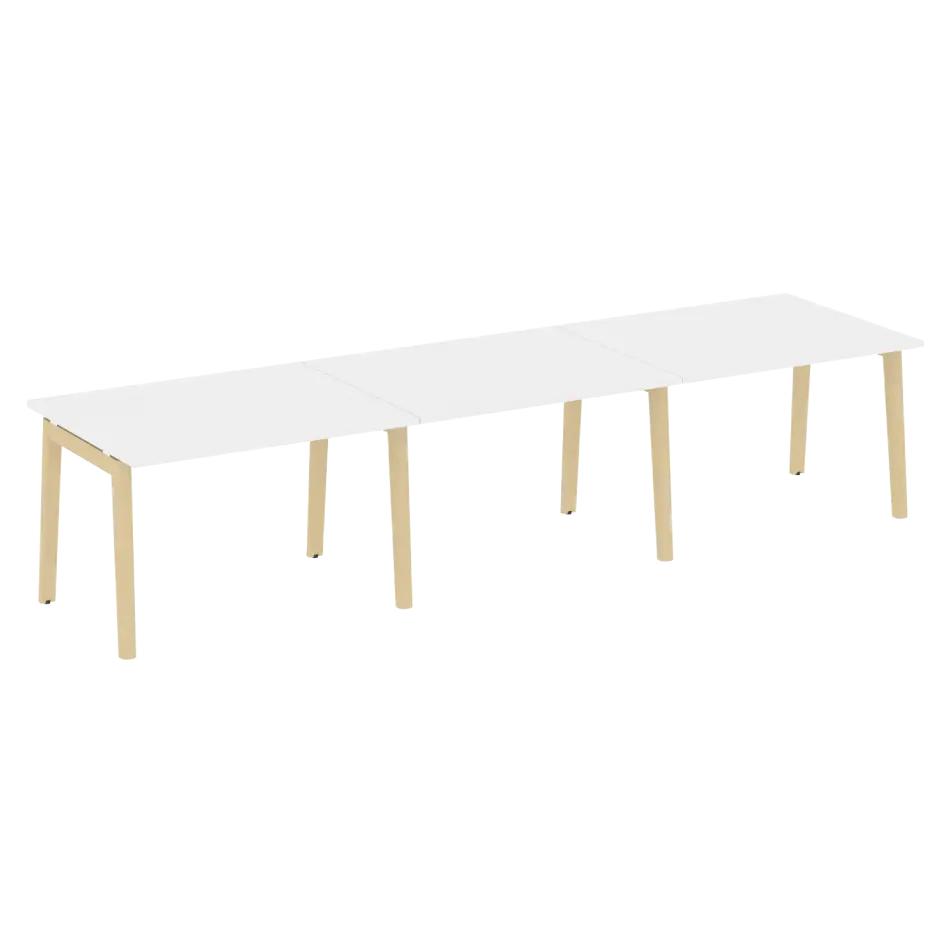 Onix Wood Стол переговорный (3 столешницы) OW.PRG-3.2 Белый бриллиант/Дуб светлый/Белый металл 3540×980×750