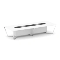 Стол для переговоров прямоугольный Steel Meet MM-PR.B.SP-14 / Тиквуд Светлый – Графит Глянец – Нержавеющая Сталь – Хром / 4000×1600×750