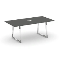 Стол для переговоров с лючком на металлокаркасе в форме трапеции Style Project Direct Lux M-SN-6T1.SPRG-198 Тиквуд Светлый/Нержавеющая Сталь/Хром 1980×980×750