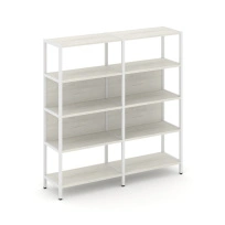 Двухсекционный стеллаж четырехъярусный Shelf System SN.STM-421 Тиквуд Светлый/Металл Белый 1590×400×1613