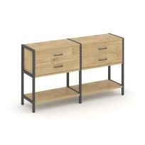 Двухсекционный стеллаж двухярусный с ящиками Shelf System SN.STM-222 Тиквуд Светлый/Металл Антрацит 1590×400×879