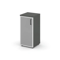 Шкаф для документов низкий узкий левый со стеклянной дверью Style Project  SN.STU-303(L) / Белый – Тиквуд Светлый – Сатин – Черные ручки / 400×400×833