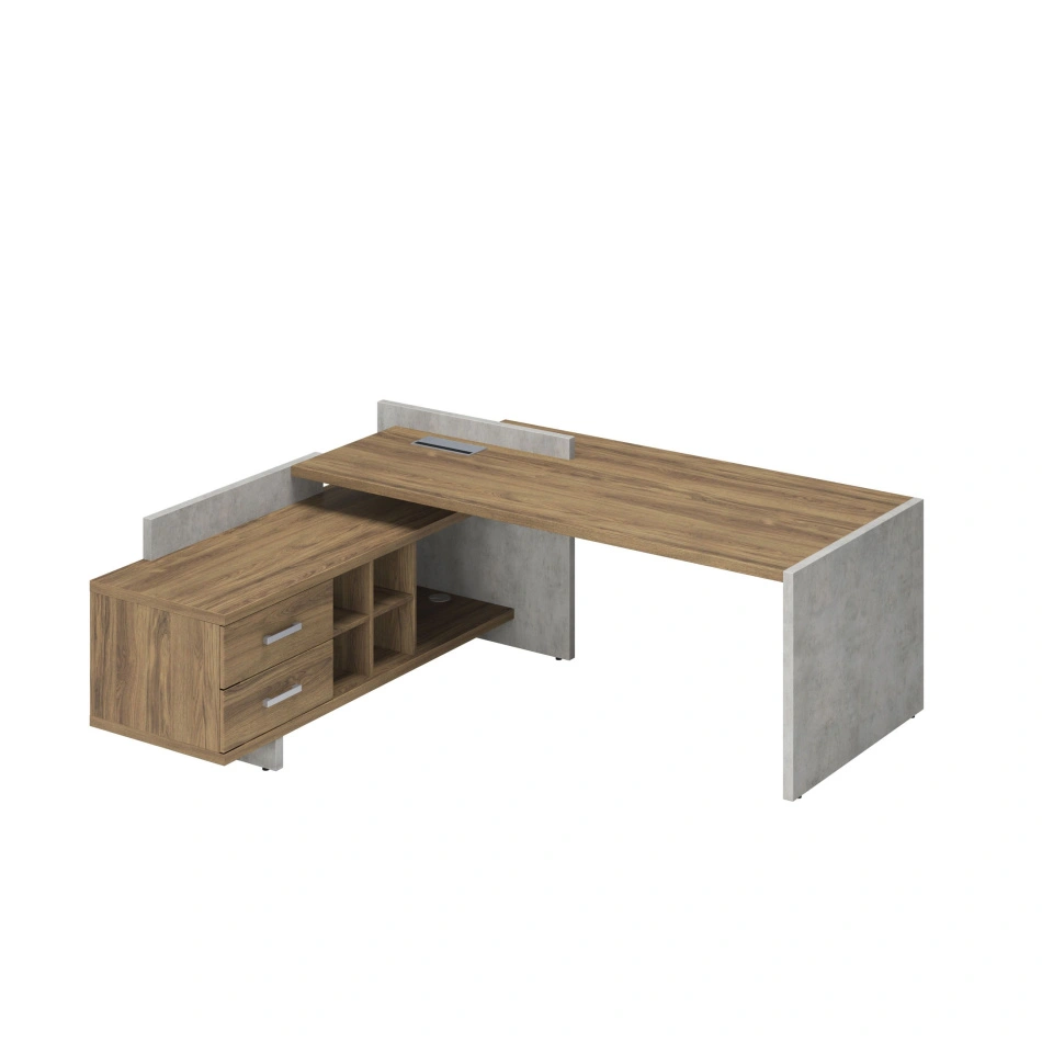 Стол для руководителя левый Wood&Stone / СФ-531201 / 2200×1996×840 / Дуб Чарльстон  / Бетон Чикаго
