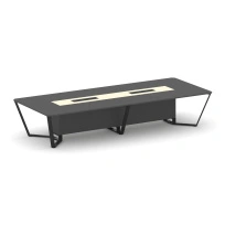 Стол для переговоров прямоугольный Steel Meet KM-PR.B.SP-14 / Тиквуд Светлый – Графит Глянец – Металл Черный / 4000×1600×750