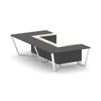 Стол для переговоров П-образный Steel Meet KM-PR.B.SP-07P / Тиквуд Светлый – Графит Глянец – Металл Белый / 1600×3200×750