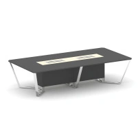 Стол для переговоров прямоугольный Steel Meet MM-PR.B.SP-12 / Тиквуд Светлый – Графит Глянец – Нержавеющая Сталь – Хром / 3200×1600×750