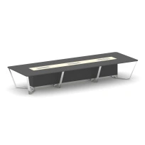 Стол для переговоров прямоугольный Steel Meet MM-PR.B.SP-16 / Тиквуд Светлый – Графит Глянец – Нержавеющая Сталь – Хром / 4800×1600×750