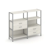 Двухсекционный стеллаж трехъярусный с ящиками Shelf System SN.STM-323 Тиквуд Светлый/Металл Серый 1590×810×1246