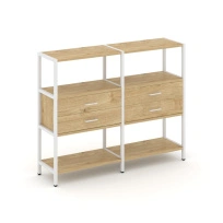 Двухсекционный стеллаж трехъярусный с ящиками Shelf System SN.STM-322 Тиквуд Светлый/Металл Серый 1590×400×1246
