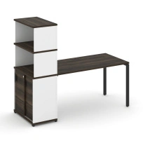 Concept Стол рабочий с опорным шкафом-купе с надставкой выс. CN.SP-243 B Кобо/Белый Бриллиант/Металл Черный 1800×720×1530