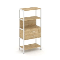 Односекционный стеллаж четырехъярусный с ящиками Shelf System SN.STM-412 Тиквуд Светлый/Металл Белый 810×400×1613