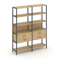 Двухсекционный стеллаж пятиярусный с ящиками Shelf System SN.STM-522 Дуб Табак/Антрацит/Металл Антрацит 1590×400×1980