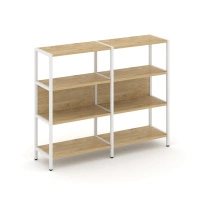 Двухсекционный стеллаж трехъярусный Shelf System SN.STM-321 Тиквуд Светлый/Металл Белый 1590×400×1246