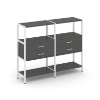 Двухсекционный стеллаж трехъярусный с ящиками Shelf System SN.STM-322 Тиквуд Светлый/Металл Белый 1590×400×1246