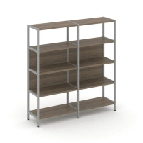 Двухсекционный стеллаж четырехъярусный Shelf System SN.STM-421 Тиквуд Светлый/Металл Серый 1590×400×1613
