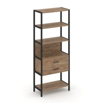 Односекционный стеллаж пятиярусный с ящиками Shelf System SN.STM-512 Дуб Табак/Антрацит/Металл Черный 810×400×1980