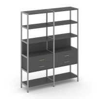 Двухсекционный стеллаж пятиярусный с ящиками Shelf System SN.STM-522 Дуб Табак/Антрацит/Металл Серый 1590×400×1980