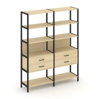 Двухсекционный стеллаж пятиярусный с ящиками Shelf System SN.STM-522 Дуб Табак/Антрацит/Металл Черный 1590×400×1980