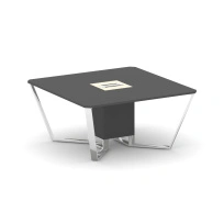 Стол для переговоров квадратный Steel Meet MM-PR.B.SP-08 / Тиквуд Светлый – Графит Глянец – Нержавеющая Сталь – Хром / 1600×1600×750