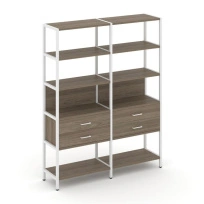 Двухсекционный стеллаж пятиярусный с ящиками Shelf System SN.STM-522 Дуб Табак/Антрацит/Металл Белый 1590×400×1980