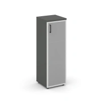 Шкаф для документов средний узкий правый со стеклянной дверью Style Project  SN.STU.E-206(R) / Белый – Тиквуд Светлый – Сатин – Черные ручки / 400×400×1203