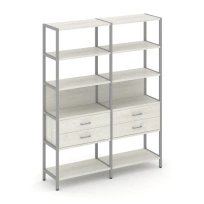 Двухсекционный стеллаж пятиярусный с ящиками Shelf System SN.STM-522 Дуб Табак/Антрацит/Металл Серый 1590×400×1980