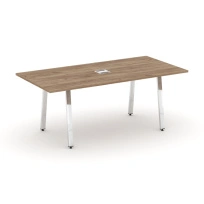 Стол для переговоров с лючком на А-образном металлокаркасе Style Project Direct Lux M-SN-6A.SPRG-198 Тиквуд Светлый/Нержавеющая Сталь/Хром 1980×980×750