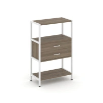 Односекционный стеллаж трехъярусный с ящиками Shelf System SN.STM-312 Тиквуд Светлый/Металл Белый 810×400×1246