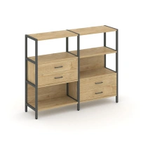 Двухсекционный стеллаж трехъярусный с ящиками Shelf System SN.STM-323 Тиквуд Светлый/Металл Антрацит 1590×810×1246