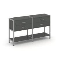 Двухсекционный стеллаж двухярусный с ящиками Shelf System SN.STM-222 Тиквуд Светлый/Металл Серый 1590×400×879