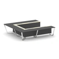 Стол для переговоров П-образный Steel Meet MM-PR.B.SP-11P / Тиквуд Светлый – Графит Глянец – Нержавеющая Сталь – Хром / 3200×3200×750