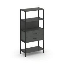 Односекционный стеллаж четырехъярусный с ящиками Shelf System SN.STM-412 Тиквуд Светлый/Металл Черный 810×400×1613