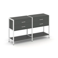 Двухсекционный стеллаж двухярусный с ящиками Shelf System SN.STM-222 Тиквуд Светлый/Металл Белый 1590×400×879