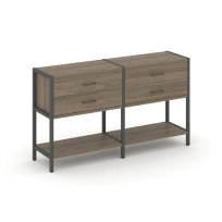 Двухсекционный стеллаж двухярусный с ящиками Shelf System SN.STM-222 Тиквуд Светлый/Металл Антрацит 1590×400×879