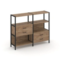 Двухсекционный стеллаж трехъярусный с ящиками Shelf System SN.STM-323 Тиквуд Светлый/Металл Черный 1590×810×1246