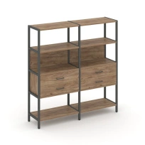 Двухсекционный стеллаж четырехъярусный с ящиками Shelf System SN.STM-422 Тиквуд Светлый/Металл Антрацит 1590×400×1613