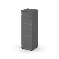 Шкаф для документов средний узкий левый со стеклянной дверью Style Project  SN.STU.E-205(L) / Белый – Тиквуд Светлый – Прозрачный – Черные ручки / 400×400×1203