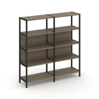 Двухсекционный стеллаж четырехъярусный Shelf System SN.STM-421 Тиквуд Светлый/Металл Черный 1590×400×1613