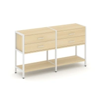 Двухсекционный стеллаж двухярусный с ящиками Shelf System SN.STM-222 Тиквуд Светлый/Металл Белый 1590×400×879