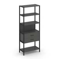 Односекционный стеллаж пятиярусный с ящиками Shelf System SN.STM-512 Дуб Табак/Антрацит/Металл Черный 810×400×1980