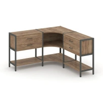Трехсекционный угловой стеллаж двухярусный с ящиками Shelf System SN.STMU-231 Тиквуд Светлый/Металл Антрацит 1590×810×879