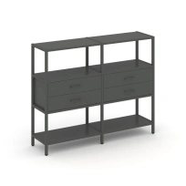 Двухсекционный стеллаж трехъярусный с ящиками Shelf System SN.STM-322 Тиквуд Светлый/Металл Антрацит 1590×400×1246