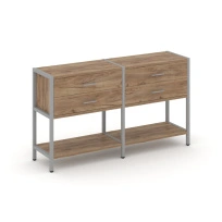 Двухсекционный стеллаж двухярусный с ящиками Shelf System SN.STM-222 Тиквуд Светлый/Металл Серый 1590×400×879