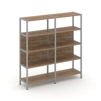 Двухсекционный стеллаж четырехъярусный Shelf System SN.STM-421 Тиквуд Светлый/Металл Серый 1590×400×1613
