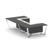 Стол для переговоров П-образный Steel Meet MM-PR.B.SP-07P / Тиквуд Светлый – Графит Глянец – Нержавеющая Сталь – Хром / 1600×3200×750