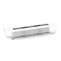 Стол для переговоров прямоугольный Steel Meet MM-PR.B.SP-16 / Тиквуд Светлый – Графит Глянец – Нержавеющая Сталь – Хром / 4800×1600×750